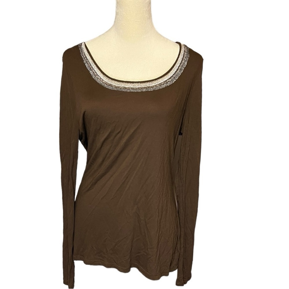 Charter Club Missy Large brown beaded long sleeve top